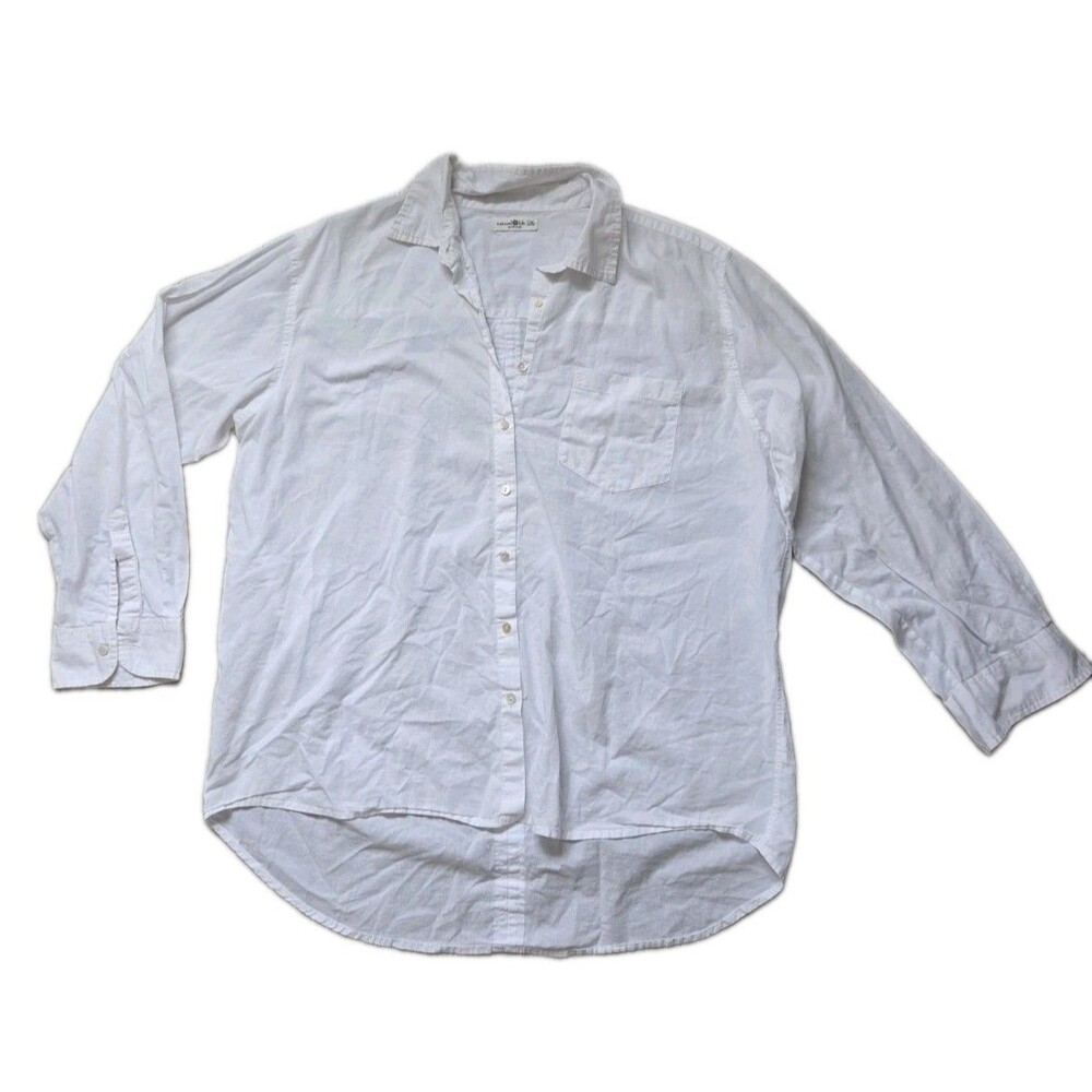 Natural Life White 100% Cotton Woven Oversized Button Down Shirt Tunic L/XL EUC